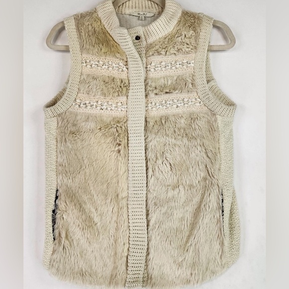 Miss Me Jackets & Blazers - Miss Me Cream Faux Fur Sweater Vest with Pockets